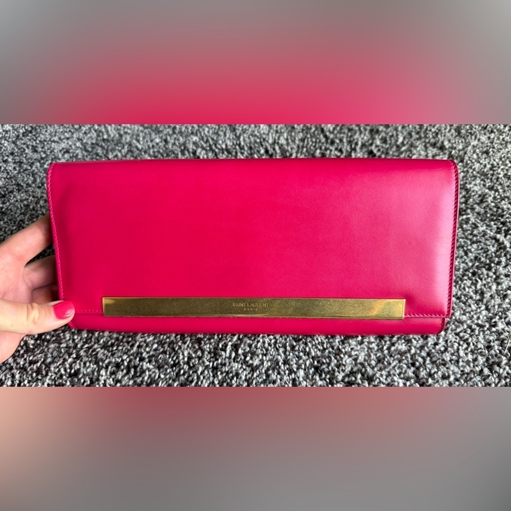 YSL large pink clutch